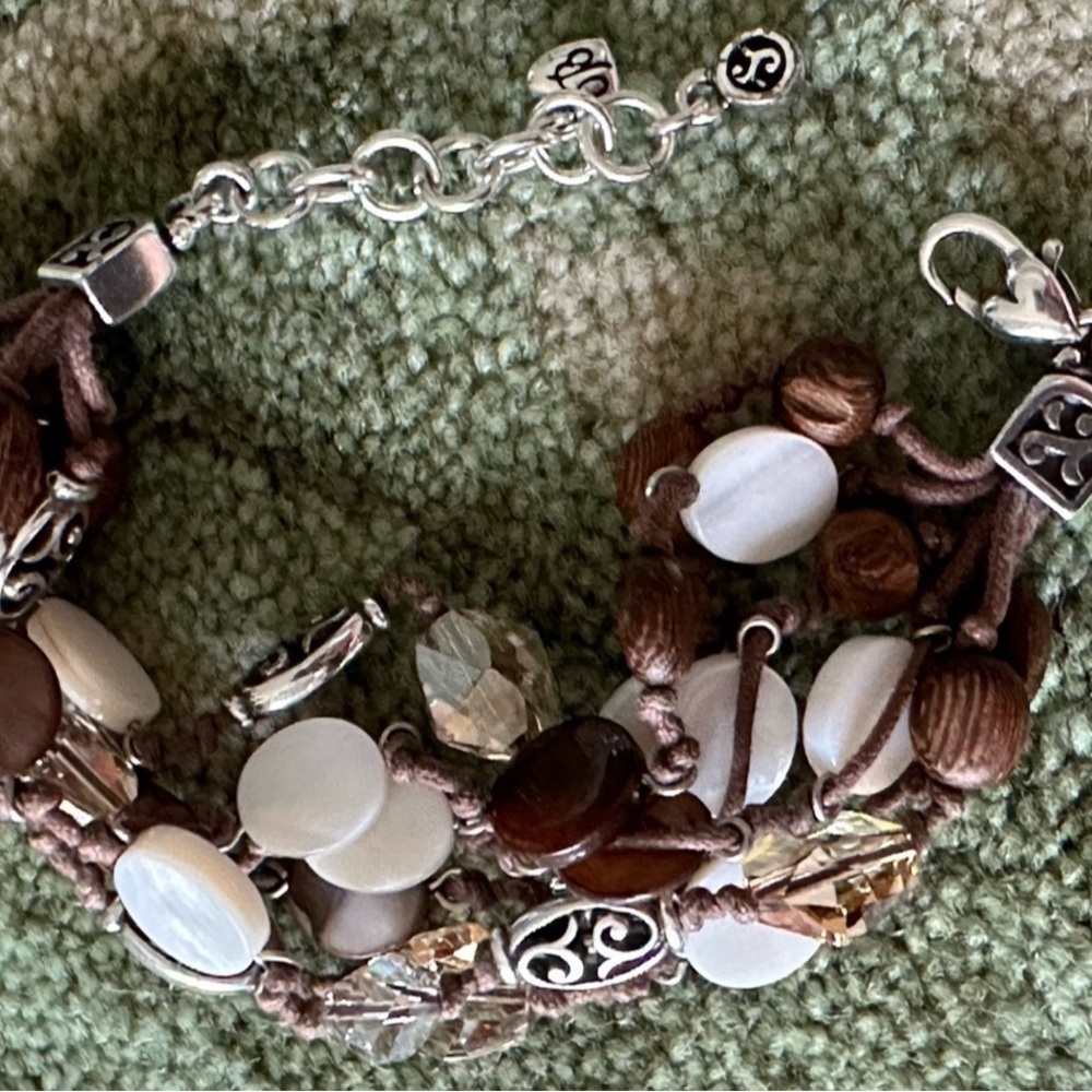 Vintage and Retired Brighton Riviera Brown Wood and Crystal Bracelet - Picture 6 of 7